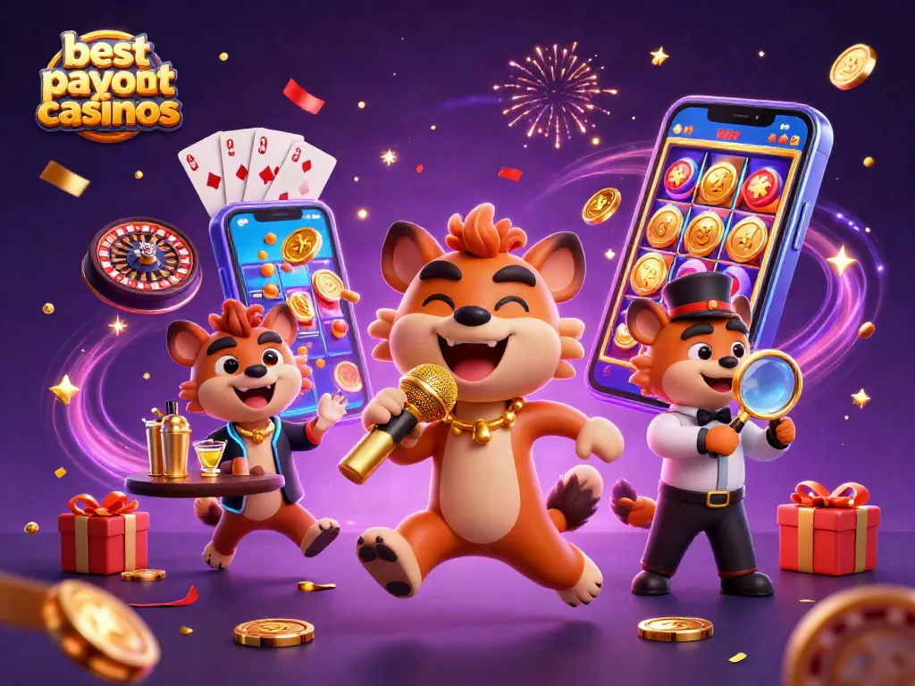 Experience fun at the best payout casinos with lively hyenas in a dynamic casino scene.