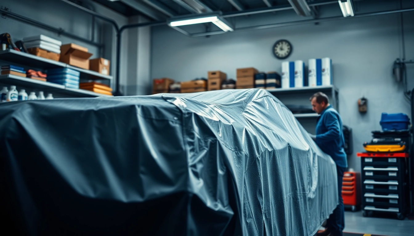 PPF winter road salt protection on a vehicle showcased by a technician in a sleek garage.