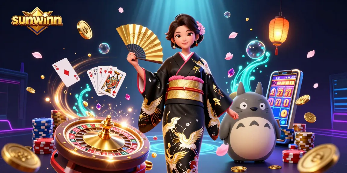 Experience winning moments with sunwinn in a vibrant 3D casino scene featuring exciting games.