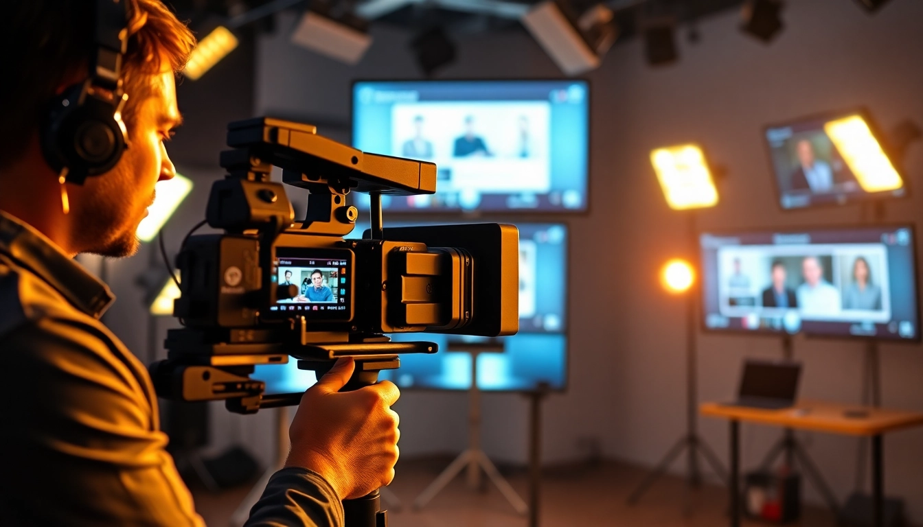 Capturing a videographer creating training videos in a well-lit modern studio.