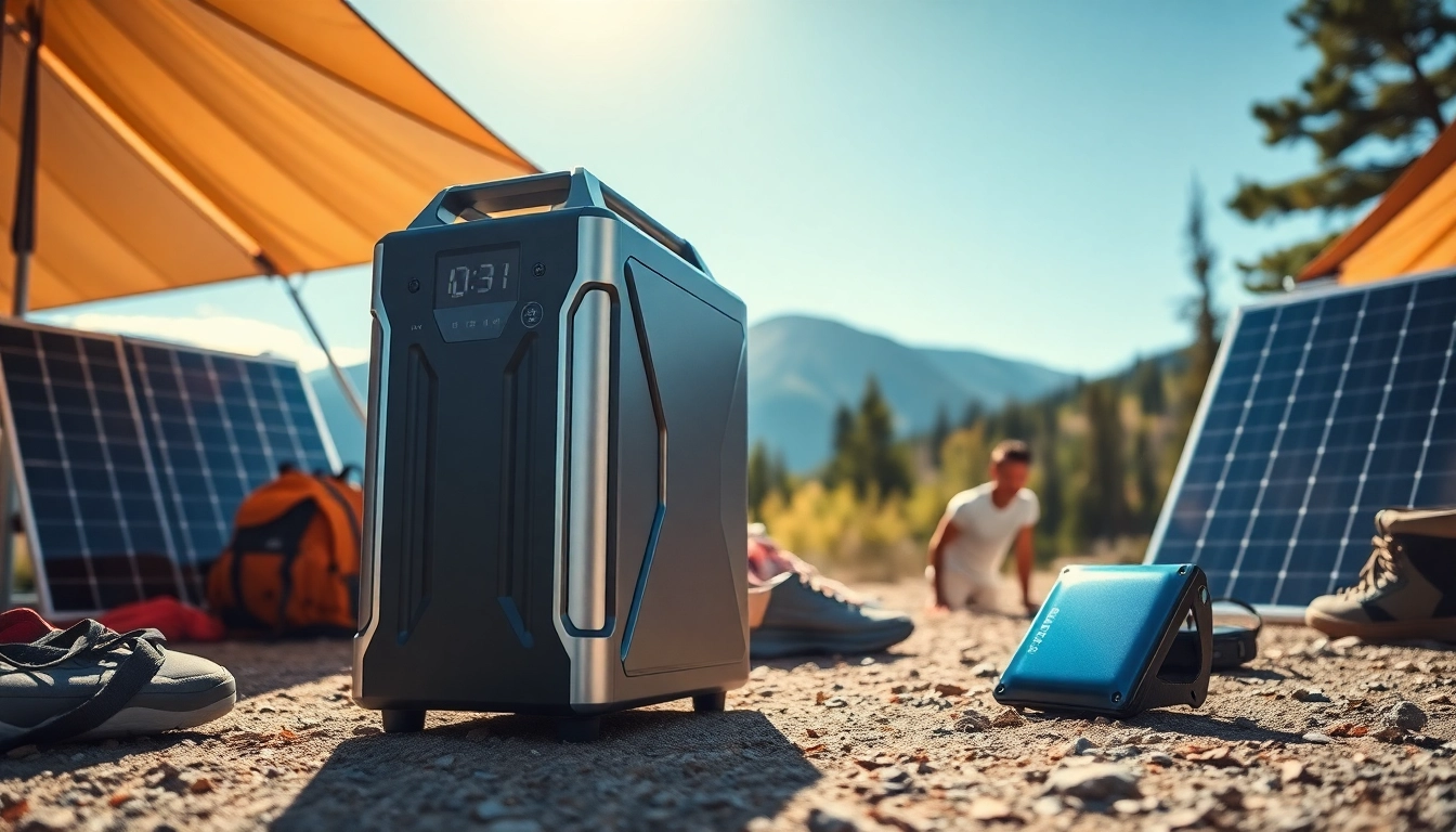 Power station EcoFlow powering outdoor activities with stylish design and sunny backdrop.
