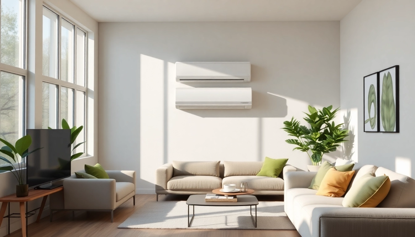 Enhance comfort with a mini split ac in a stylish living room, showcasing modern installation.