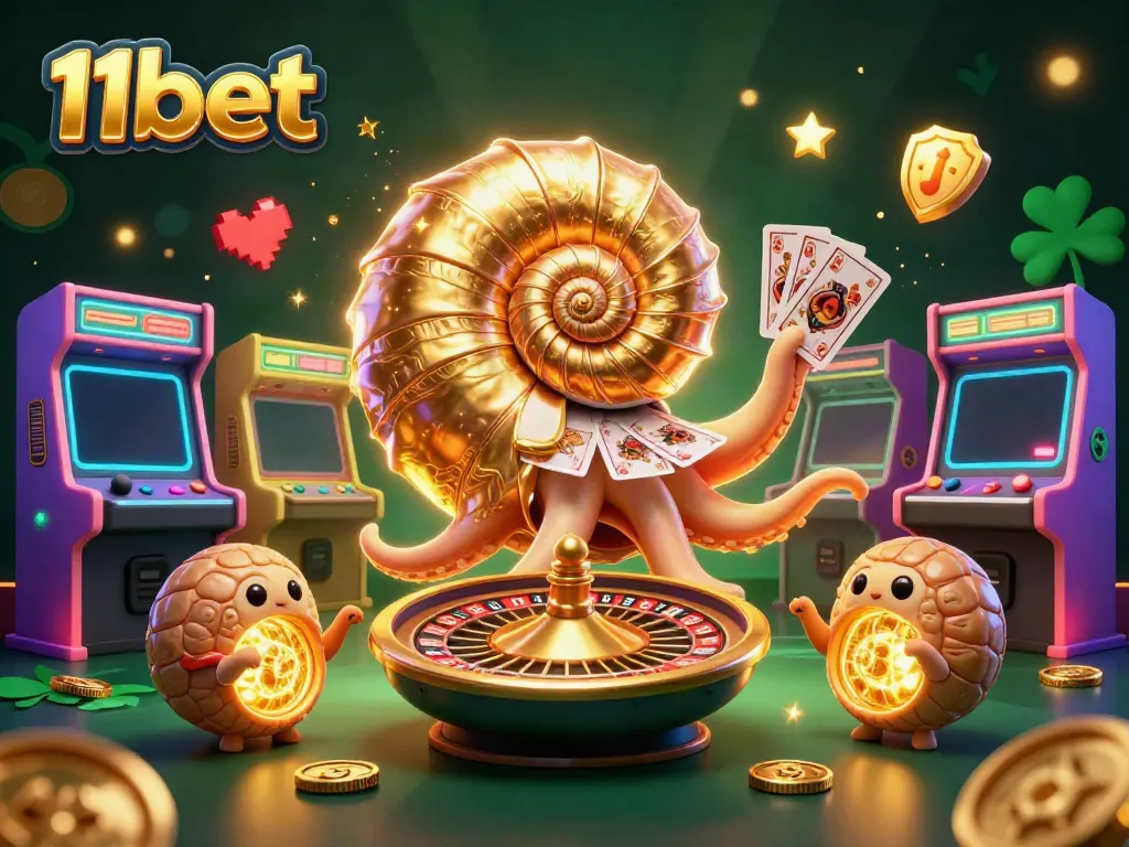 Experience thrilling games with 11bet's vibrant casino elements and glowing characters.