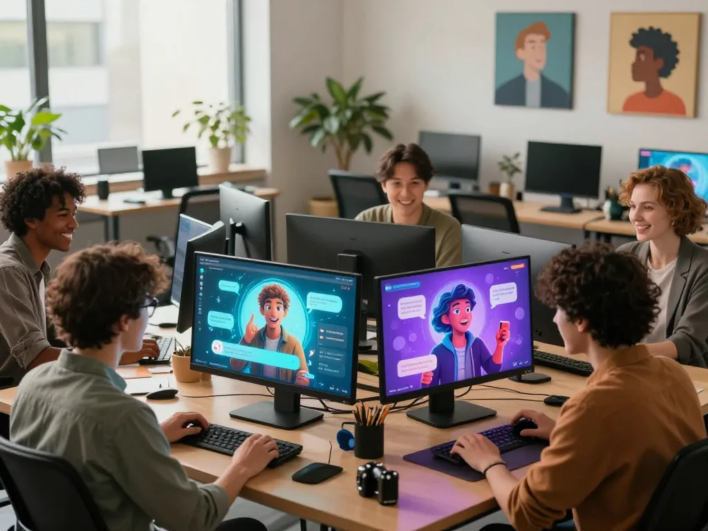 Dynamic crushon AI chat interaction in vibrant workspace.