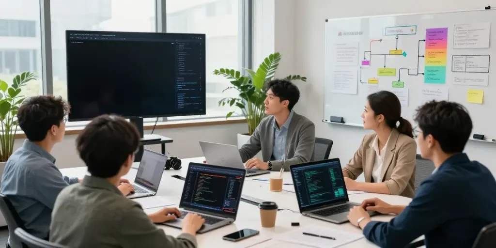 Team discussing Enterprise AI strategies in a modern office.