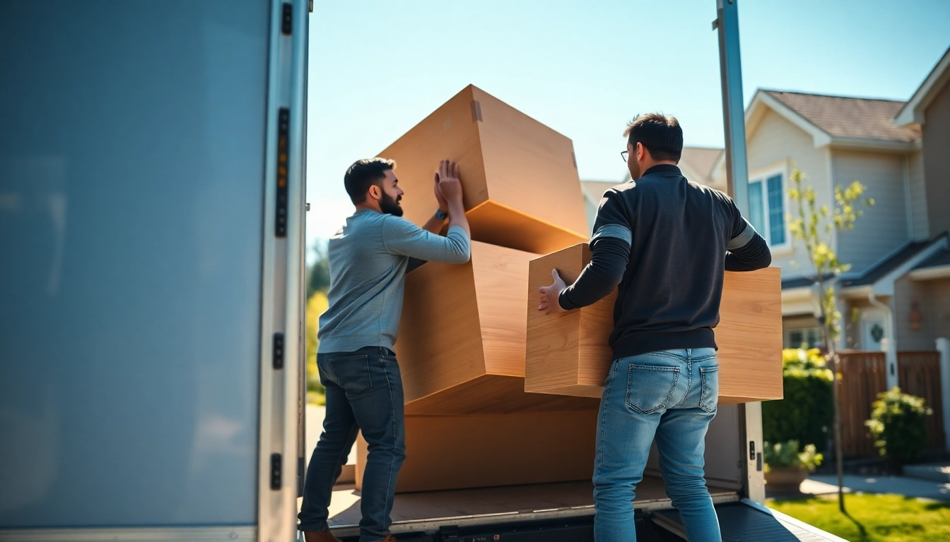 Calgary movers efficiently loading furniture into a truck, showcasing team effort and reliability.