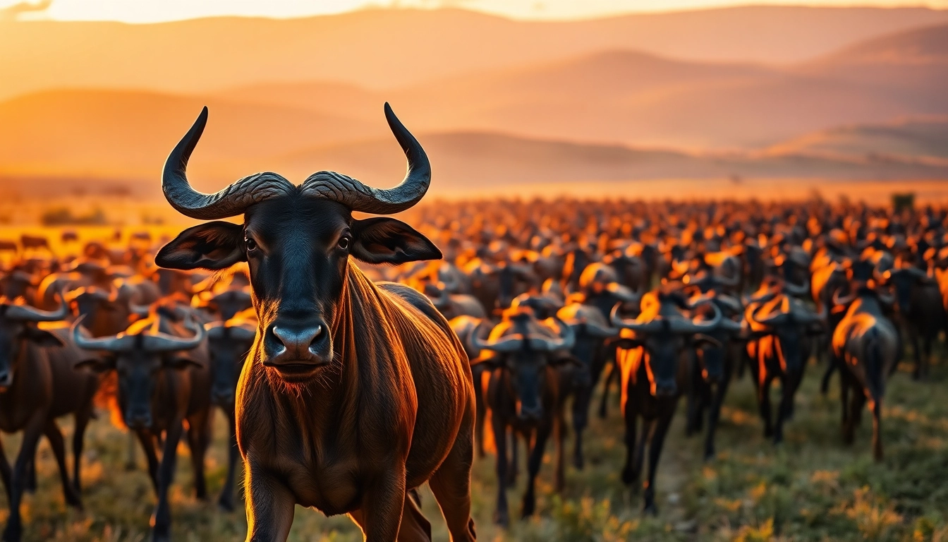 Witness the magnificent wildebeest migration safari as a herd moves across the Serengeti plains.