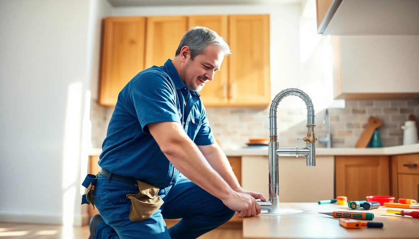 Plumber near me fixing a kitchen sink with dedication and skill.