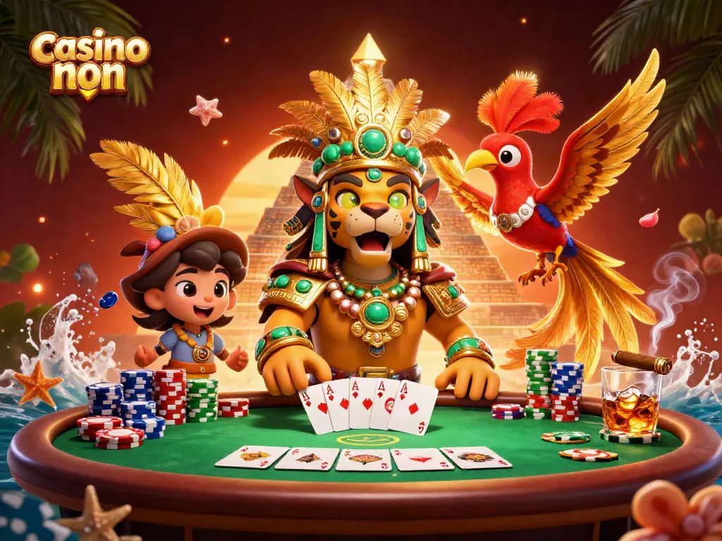 Gioca nei migliori casino non ADM, con un giaguaro e un quetzal tra fiches colorate e carte.