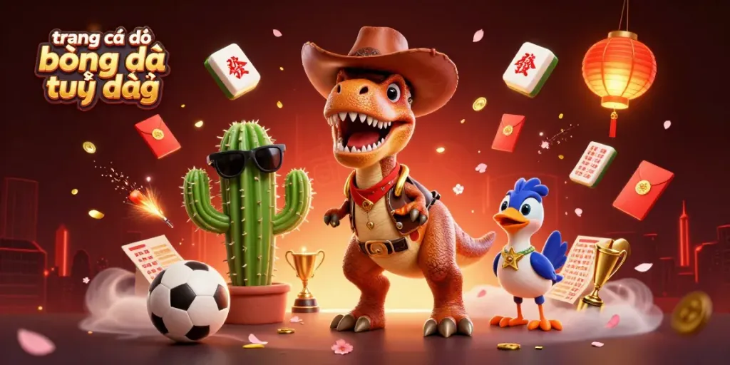 Trải nghiệm trang cá độ bóng đá trực tiếp với hình ảnh sống động từ T-Rex cowboy và bạn đồng hành.