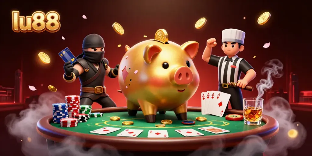 Experience thrilling moments with lu88's dynamic characters in a captivating casino scene.