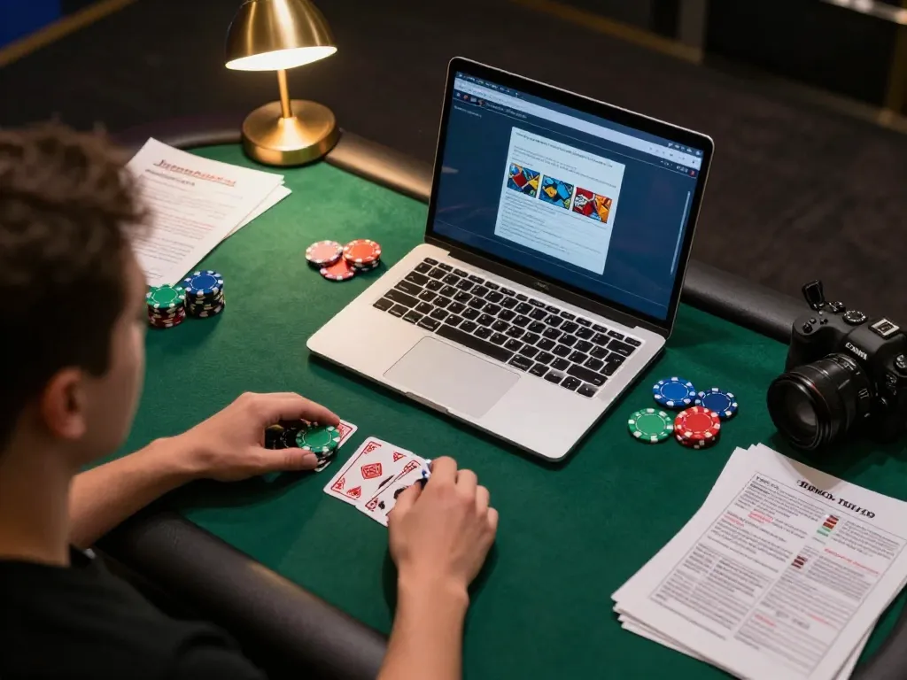 Engaging in competitive gaming on wala88's platform with poker chips and cards.