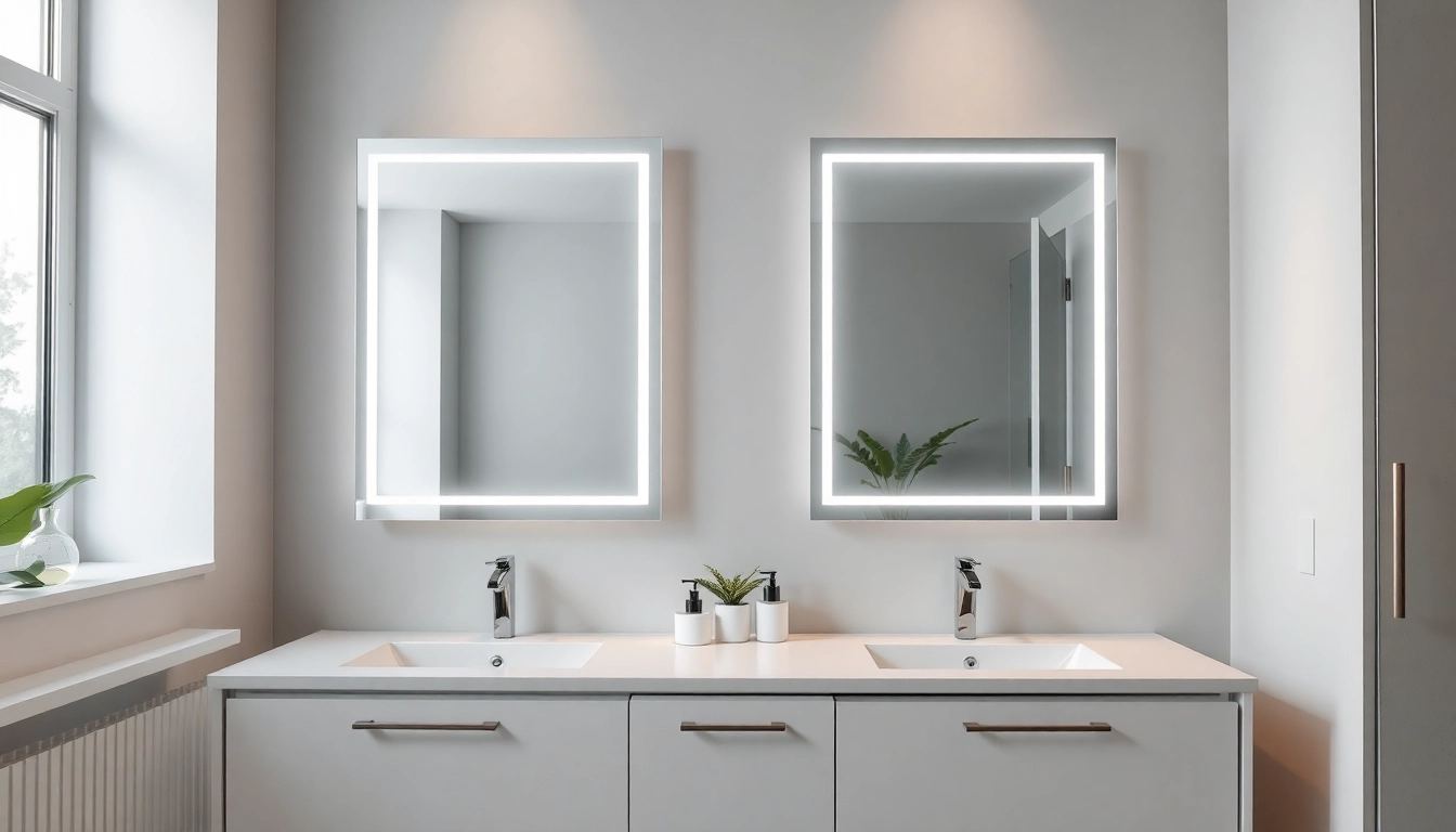 Explore illuminated bathroom cabinets with sleek designs in a modern oasis.