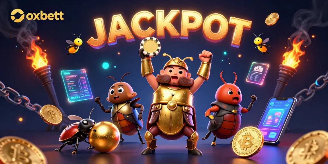 Celebrate your wins at oxbett with jubilant fireflies and a victorious armored beetle!