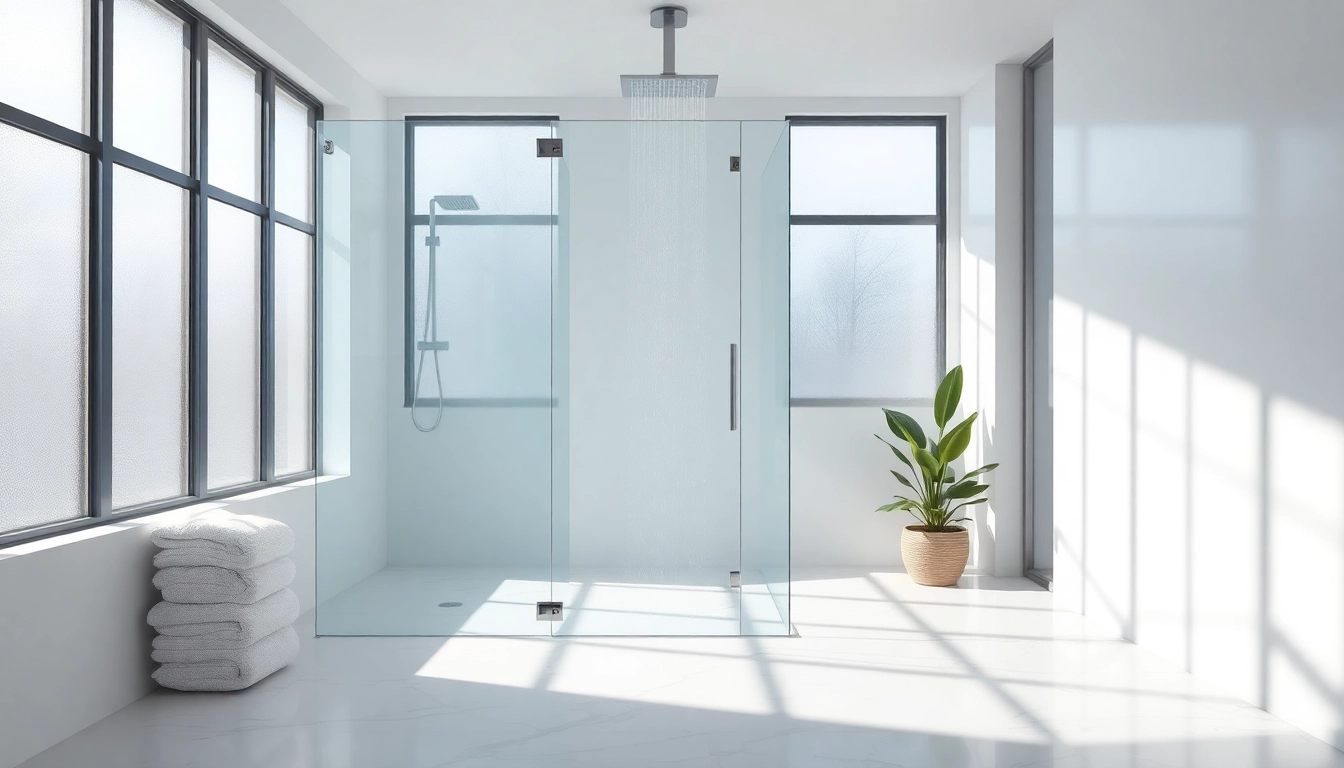 Experience elegant showers au in a modern glass enclosure with serene ambiance.