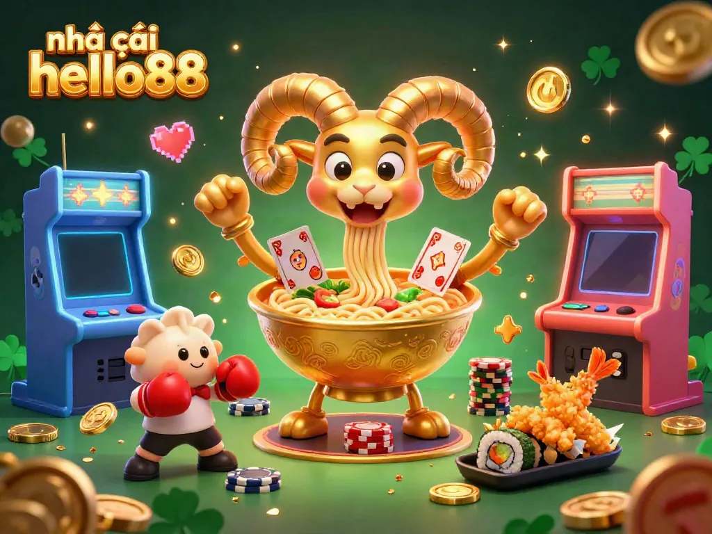 Compete at nhà cái hello88 in this vibrant 3D casino scene with lively characters and dynamic game elements.