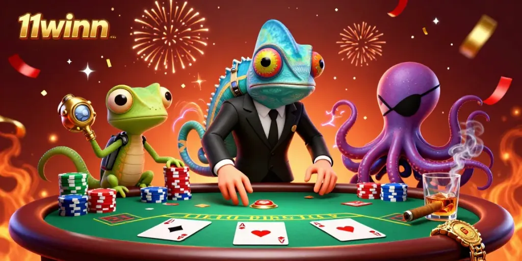 Experience thrilling poker action with 11winn in this vibrant illustrative scene.