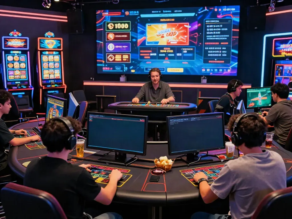 Gamers enjoying interactive betting at a lively online casino session on https://fabet.com.mx/ showcasing diverse games and engaging atmosphere.