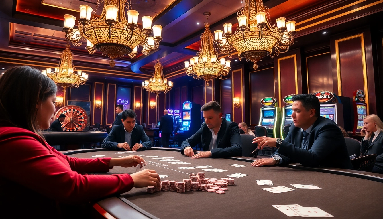 Experience the excitement at CM88 casino with players and vibrant gaming visuals.