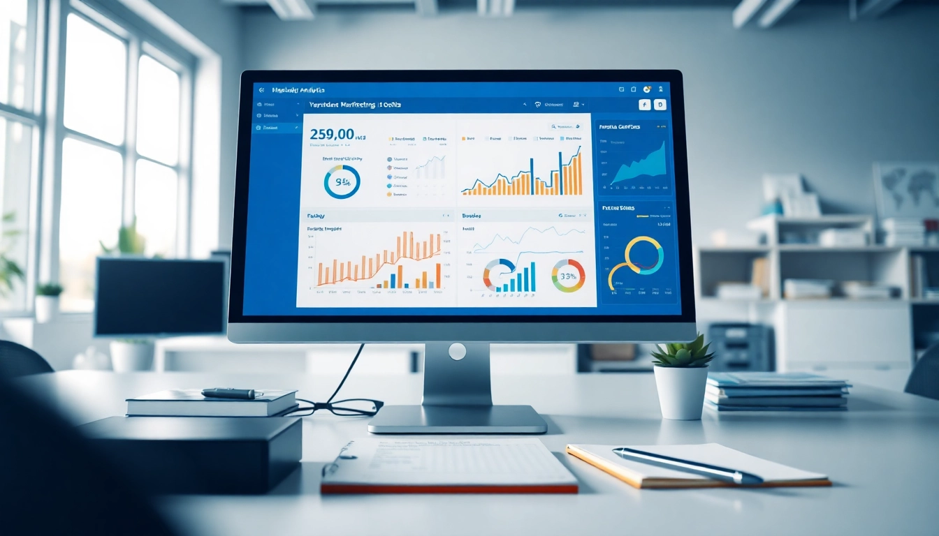 Visual representation of SEO Rank analytics on a computer screen in a modern office.