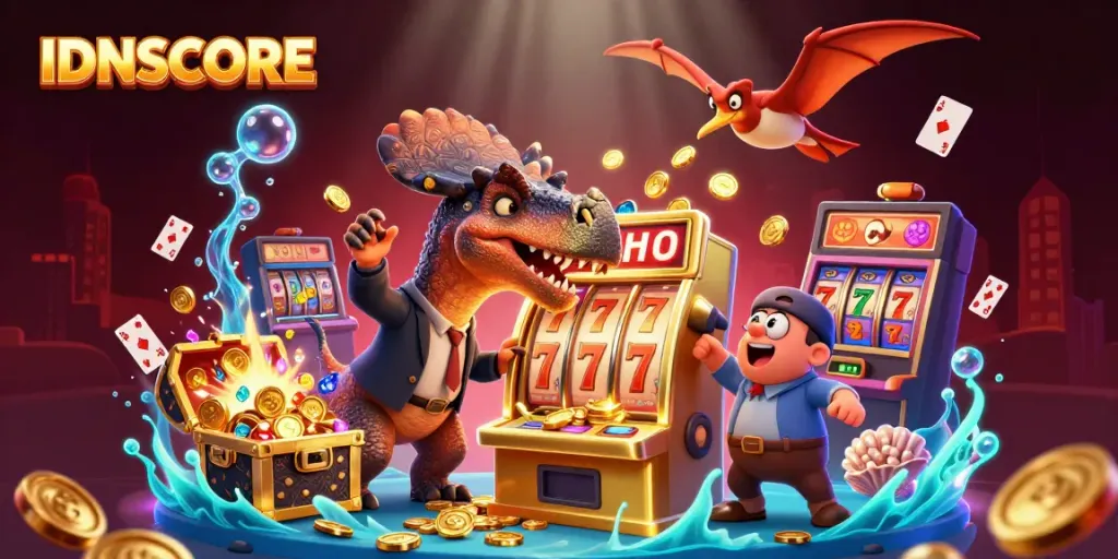 IDNSCORE is bringing excitement with a pachycephalosaurus jackpot scene featuring casino elements.