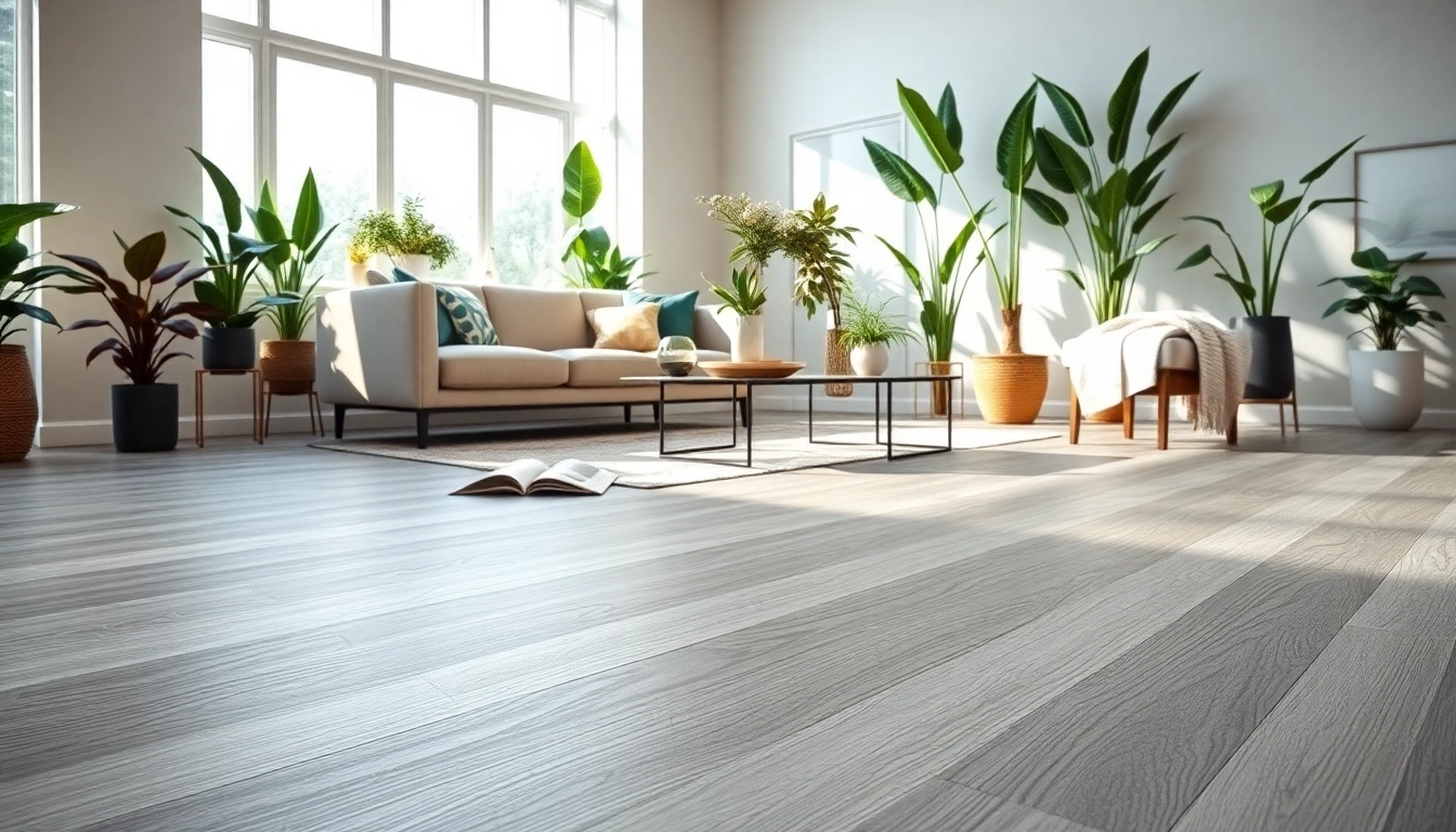 Admire vinyl plank flooring showcasing its elegant Moonlight Grey finish in a modern living room setting.