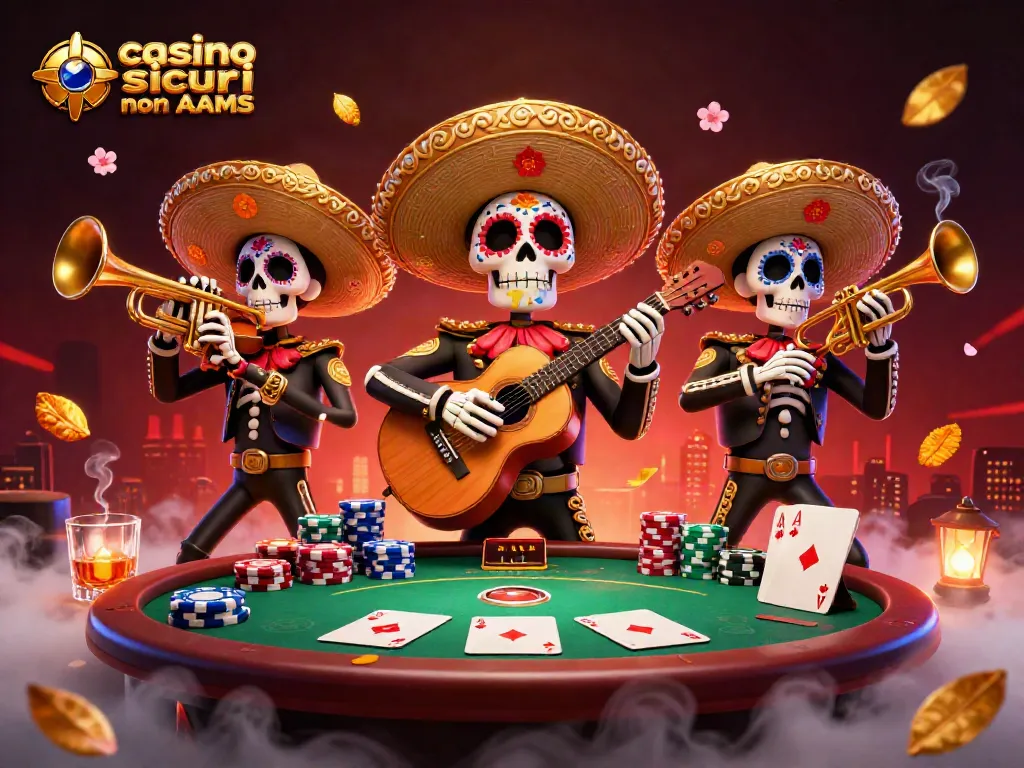 Giocatori dei casino sicuri non AAMS si divertono con poker, musica e premi.