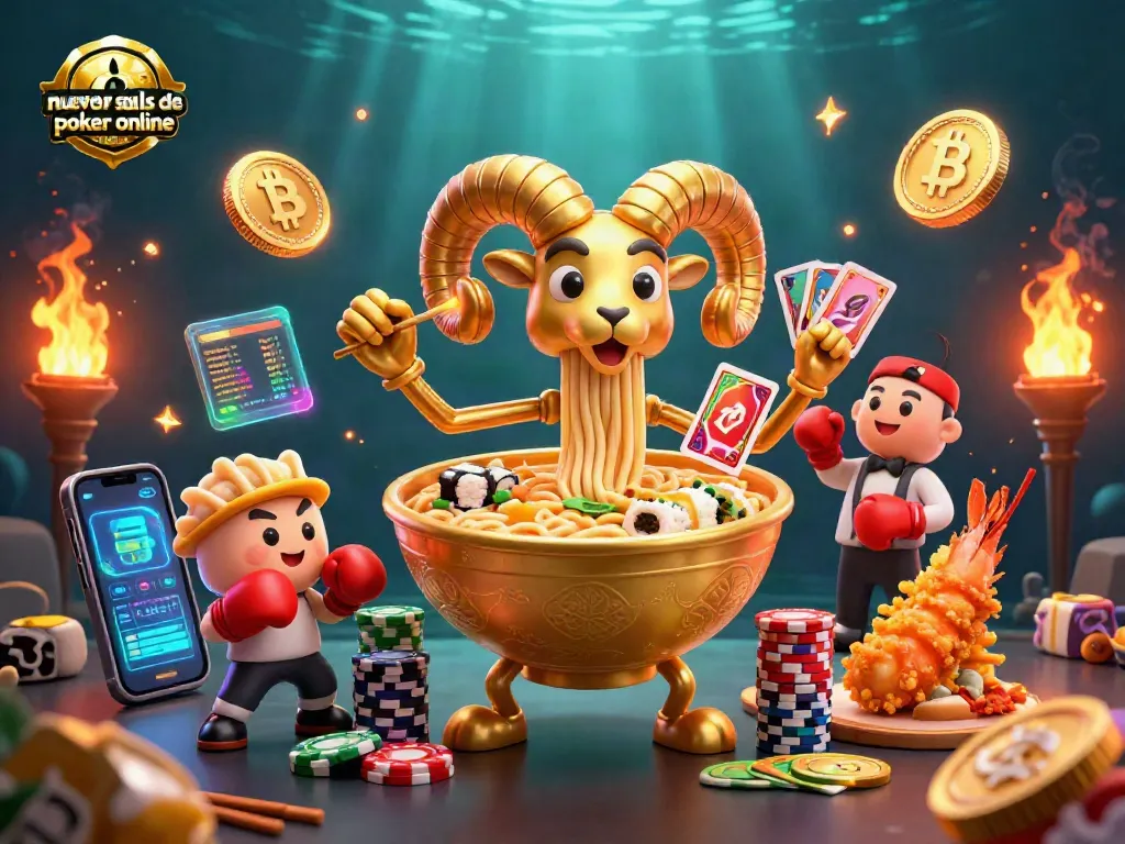 Juega en las nuevas salas de poker online en España con una escena vibrante y dinámica de personajes representativos de la experiencia de juego.