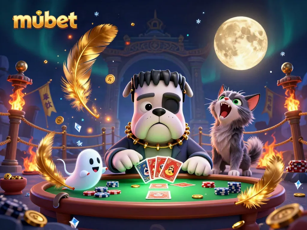 Experience the thrilling atmosphere of mubet with lively characters and casino-themed elements in a dynamic scene.