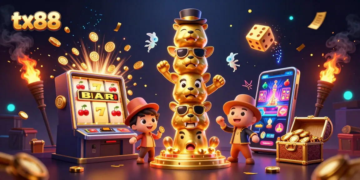 Experience the thrill of jackpot wins at tx88 with dynamic 3D casino elements and colorful characters.