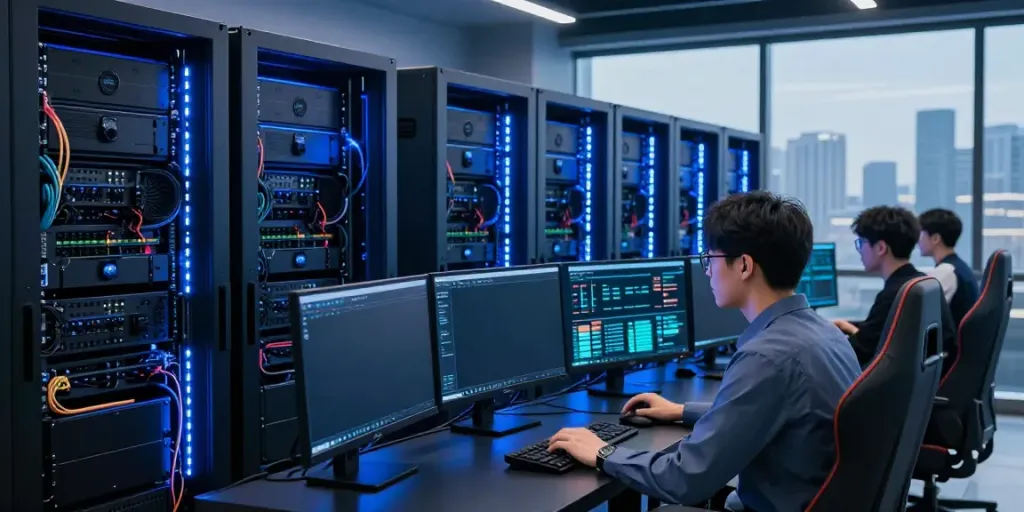 High-tech server room supporting QQMacan's gaming infrastructure