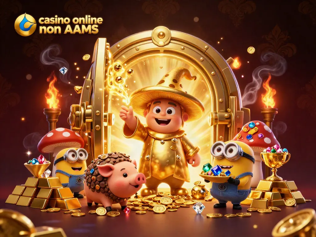 Gioca nei casinò online non AAMS e scopri tesori d'oro magici in un'illustrazione vibrante.