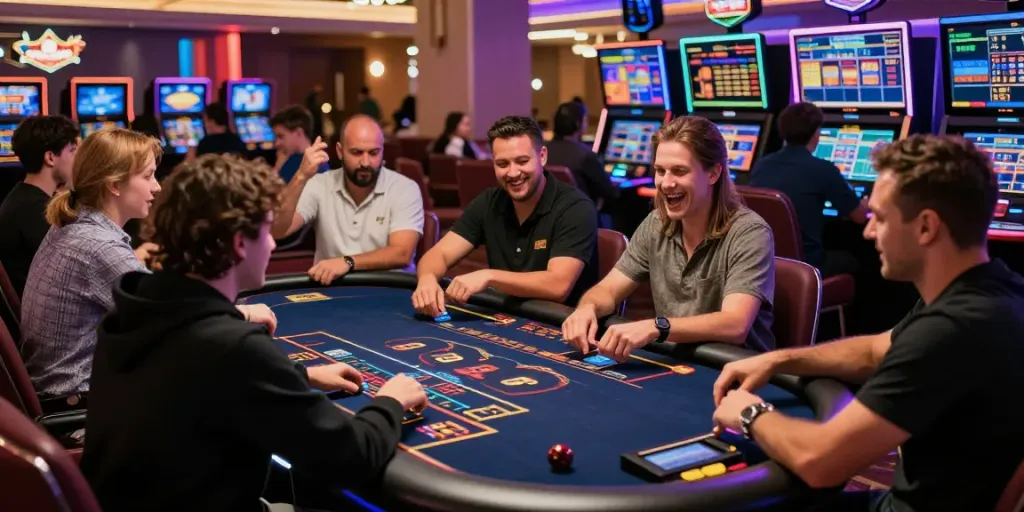 Players enjoying games at https://man88pro.com/ in a lively online casino atmosphere.