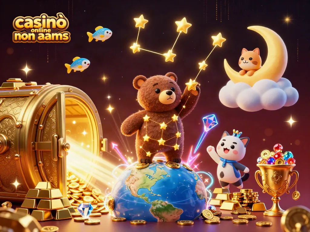 Cattura le emozioni nei casinò online non aams con un'illustrazione di un orso costellazione che raccoglie monete.