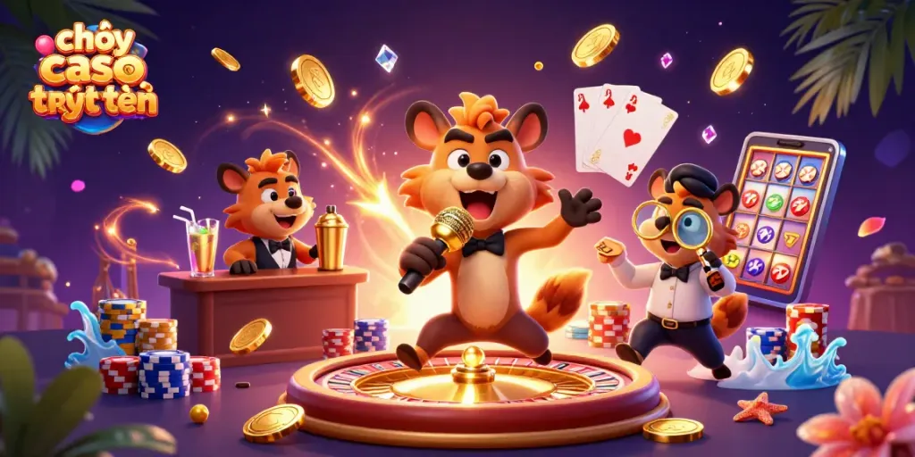 Chơi casino trực tuyến và tận hưởng không khí sôi động với hài hước thú vị trong bức tranh 3D.