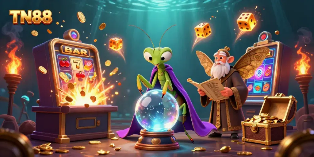 Engage with TN88's magical casino experience featuring a fortune teller and jackpot celebrations.