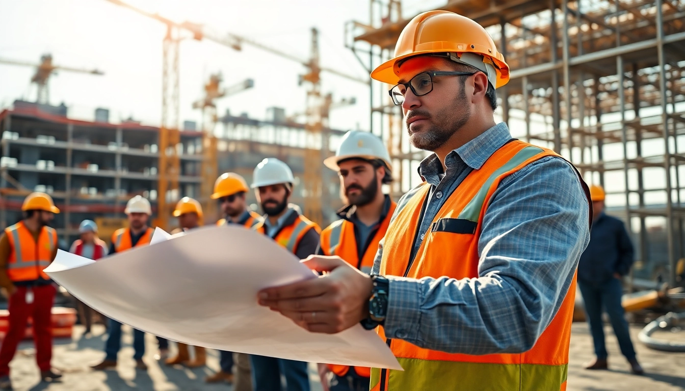 New Jersey Commercial General Contractor collaborating with a team on-site for a construction project.