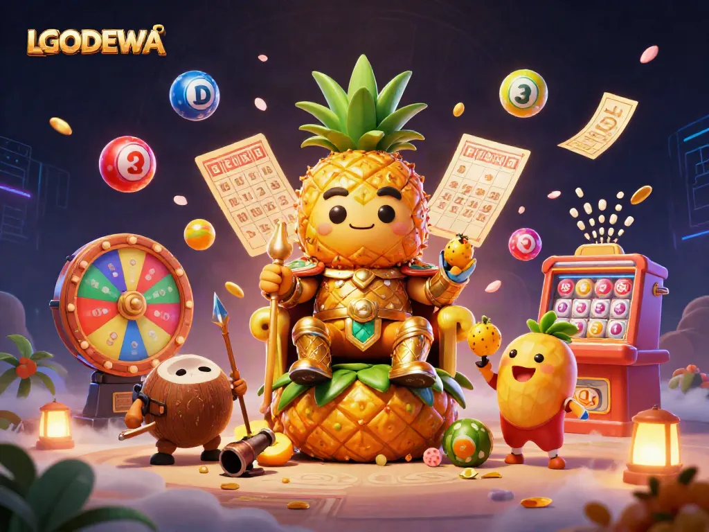 Experience the exciting gaming ecosystem LGODEWA with vibrant lottery elements and dynamic casino characters.
