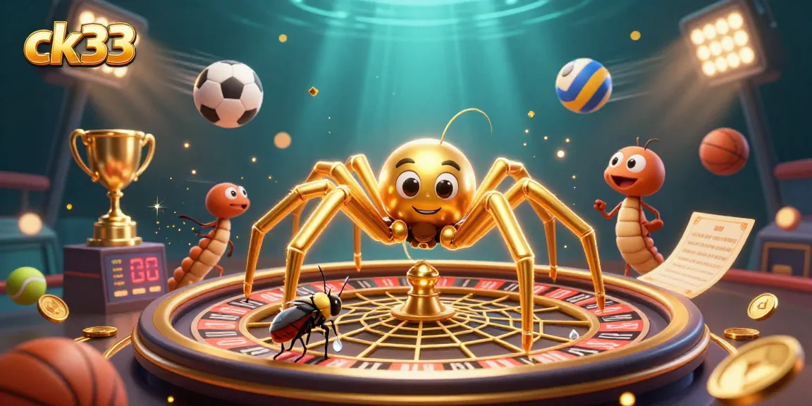 Spin the ck33 roulette wheel as the golden spider weaves its web, amidst thrilling sports action.
