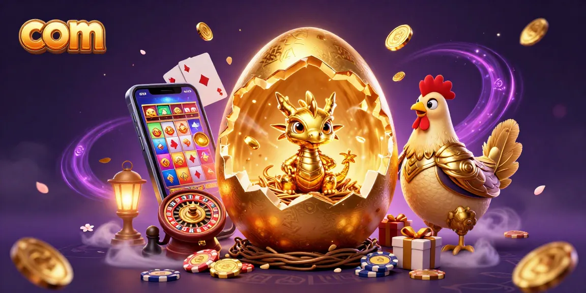 Engage with com through the fantastical realm of a golden egg and poker dragon illustration.