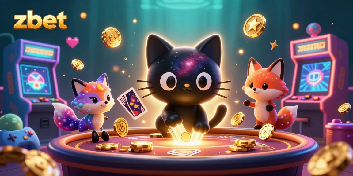 Win big at zbet with vibrant 3D casino chaos featuring a black hole cat and a colorful fox.