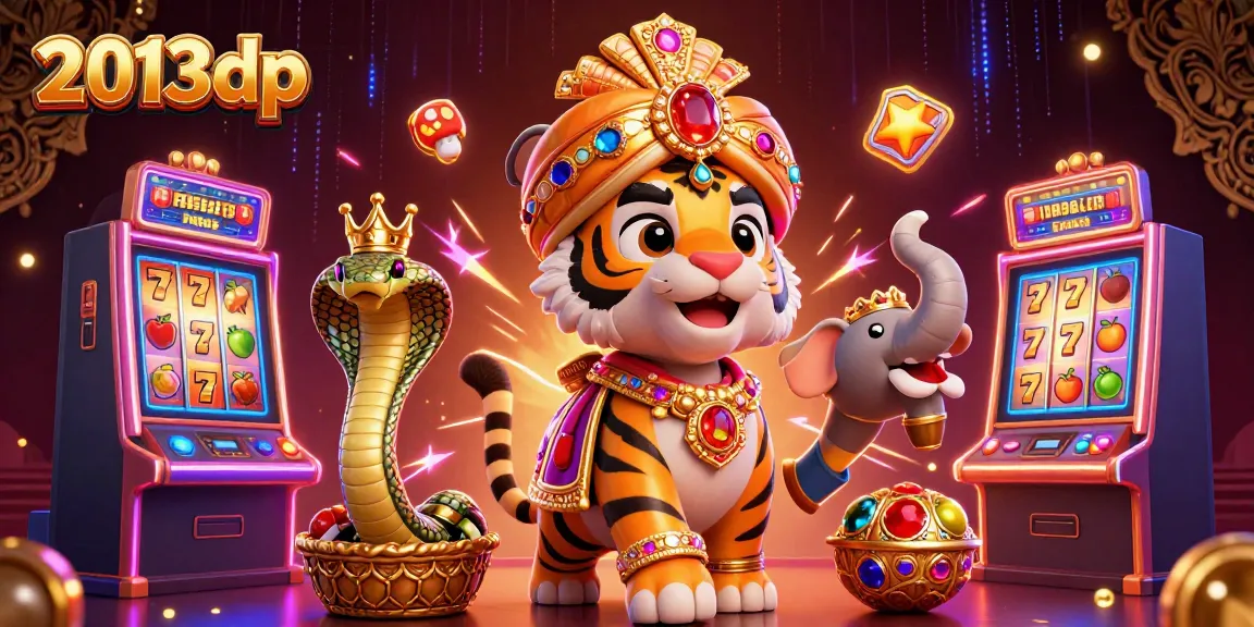 Engage in thrilling games at 2013dp with a majestic tiger and treasure-filled slot machines.