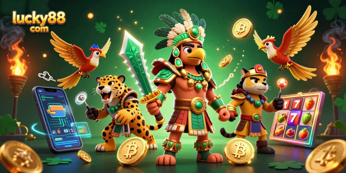 Experience thrilling spins at lucky88 com with Aztec warriors, Bitcoin themes, and vibrant slot elements.