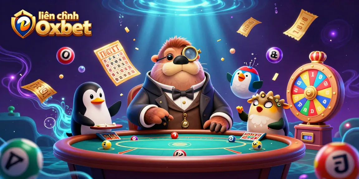 Engage with liên hệ Oxbet through vibrant lottery and casino visuals in a dynamic underwater scene.
