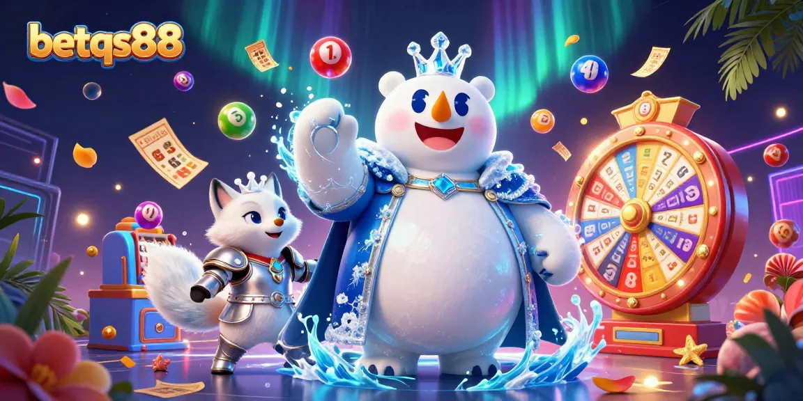 Experience thrilling games with betqs88, featuring vibrant lottery elements and engaging characters in a lively casino scene.