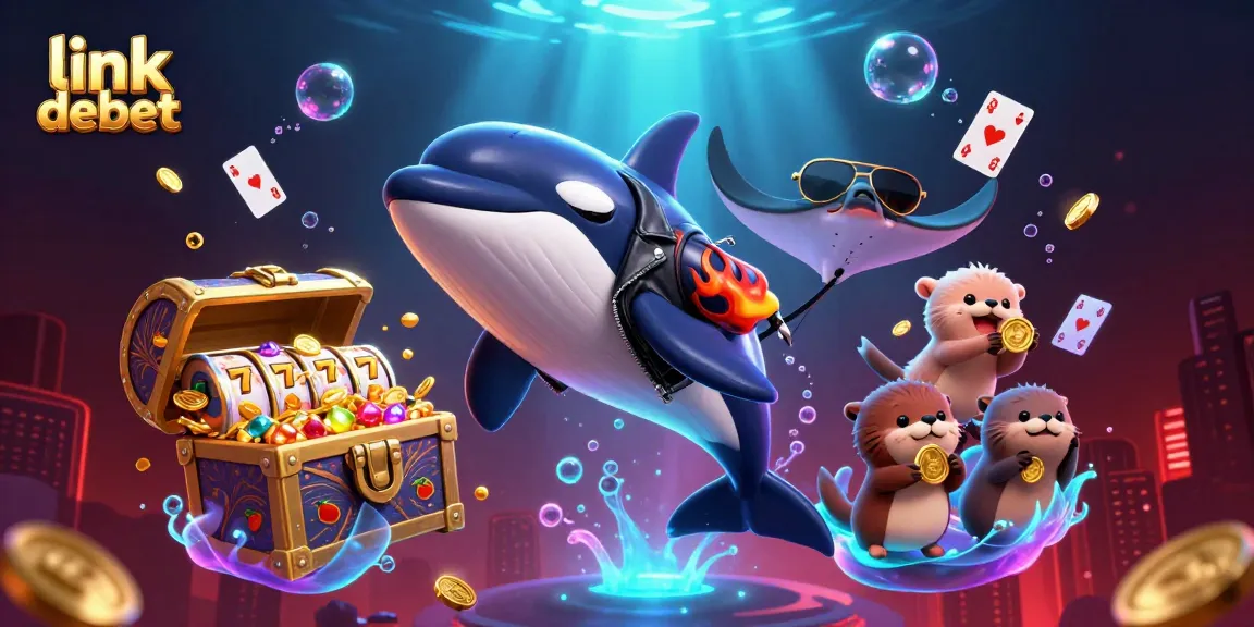 Link debet showcases a lively underwater casino scene with vibrant characters and treasures.