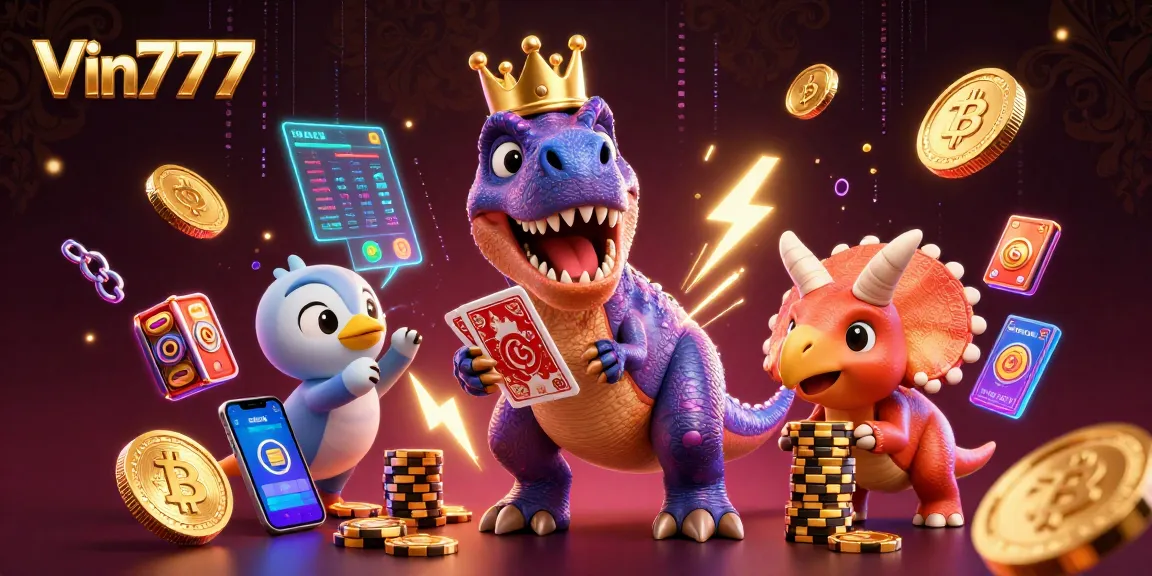 Engage with Vin777's vibrant characters playing cards in a lively casino setting.