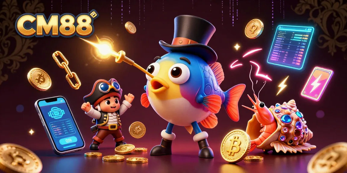 Spin and win at CM88 with dynamic gaming action featuring vibrant characters and crypto coins.
