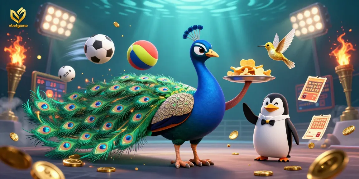 Experience thrilling moments with nbetgame's dynamic casino action featuring a peacock, penguin, and hummingbird.