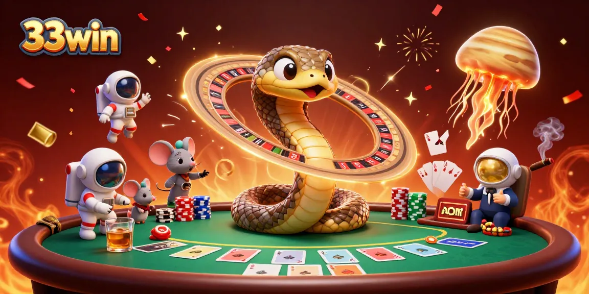 Engage in thrilling gameplay with 33win's cosmic casino experience featuring vibrant elements and astronaut mice betting.